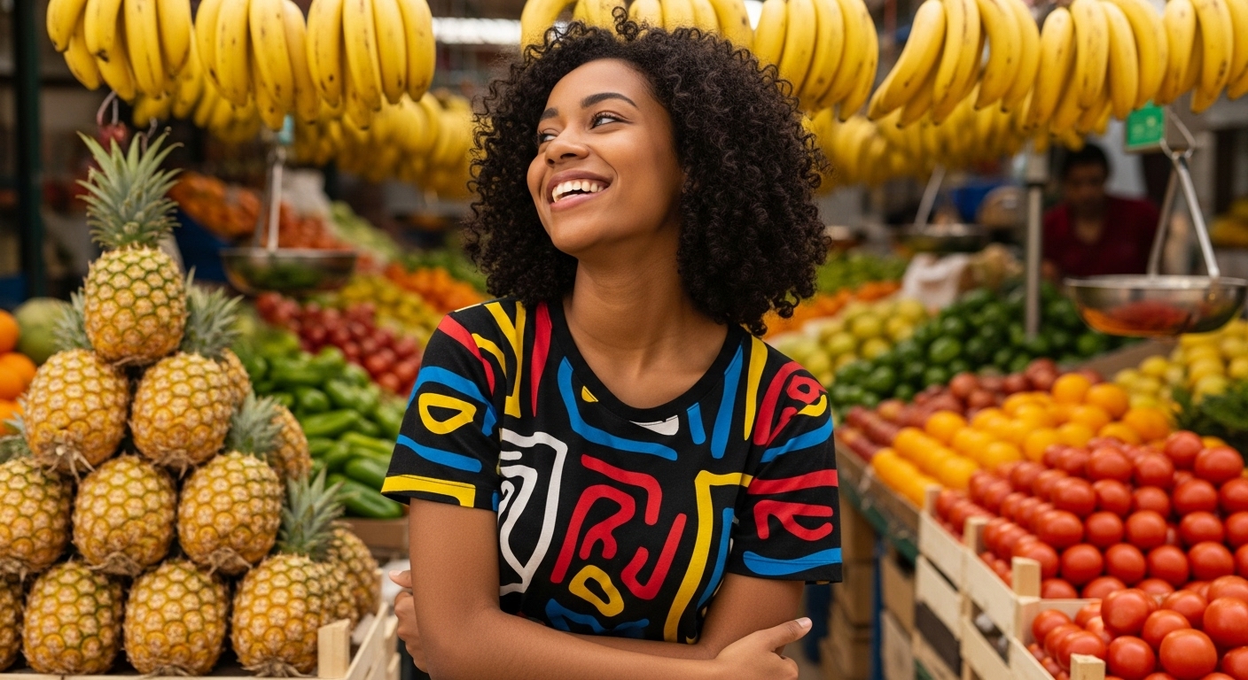 Happy shopper at market